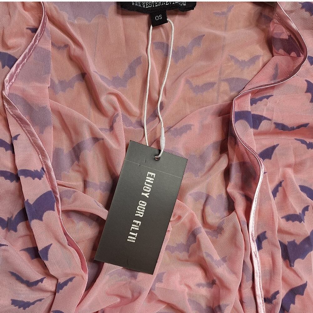 Western Evil NEW pastel goth Dracula boudoir feathered robe widow robe bat print - Picture 4 of 7